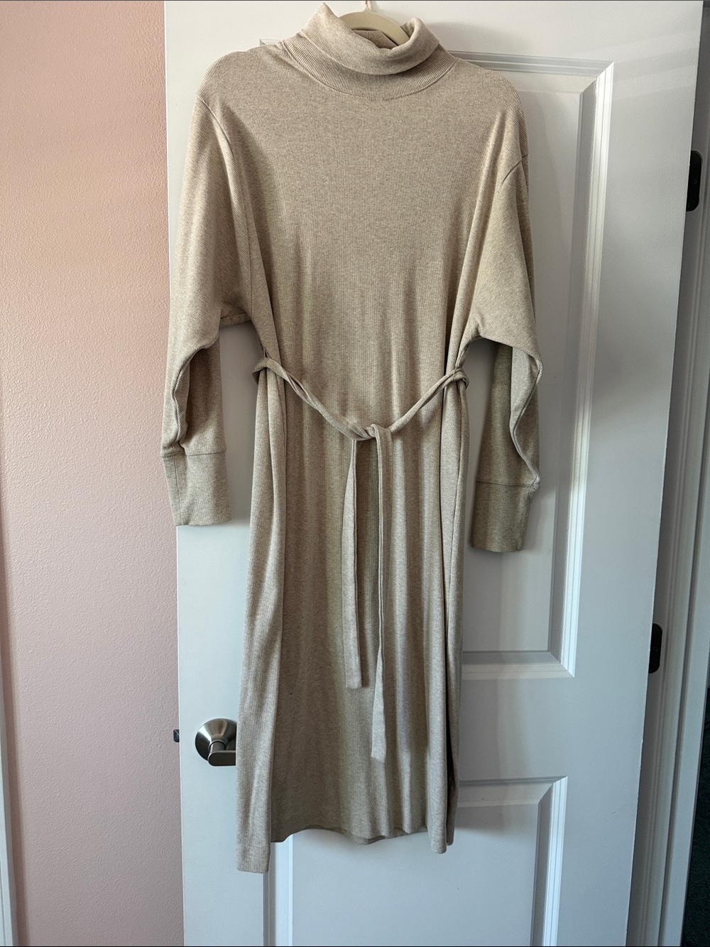 Prologue Cream Turtleneck Tie-Waist Long Sleeve Dress